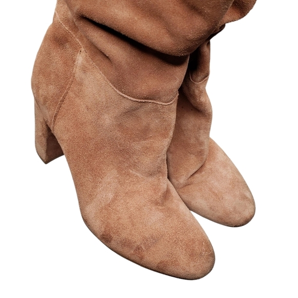 Chinese Laundry | Blush Tan Suede Almond Toe Block Heel Ankle Booties Women 7.5 - Picture 7 of 10